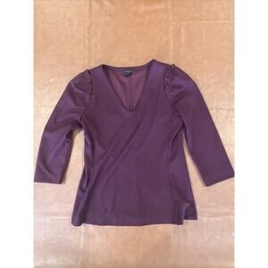 Ann Taylor Small SP S Petite Burgundy V-Neck Shirt 3/4 Length Sleeves
